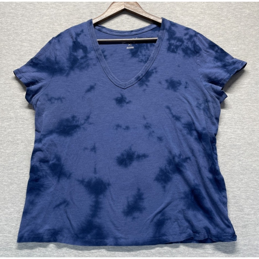 Universal Thread T Shirt Womens 2XL Blue Tie Dye Cotton Cap Sleeve V-Neck Casual